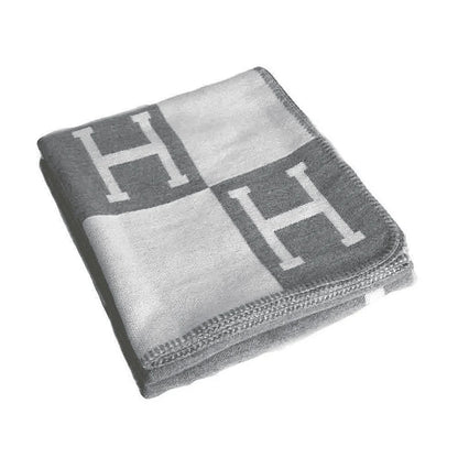 Gray Merino Wool Blanket, Cashmere Plaid Throws 67" x 53"