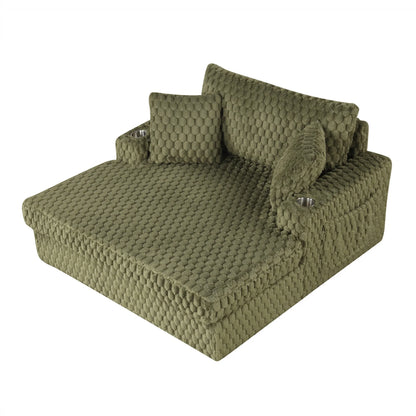 Aukfa Oversized Chaise Lounge Loveseat Couch with 2 Cup Holders& Throw Pillows, Fluffy Corduroy, Olive Green