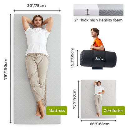 Jamdok Camping Mattress for Hot Sleeper, Waterproof Cooling Cover, Roll Up Foam Sleeping Pad with Storage Bag,Cot Mattress Topper for Summer Camping, Hiking,Car,Tent,Travel(75 x 30 x 2 inches)