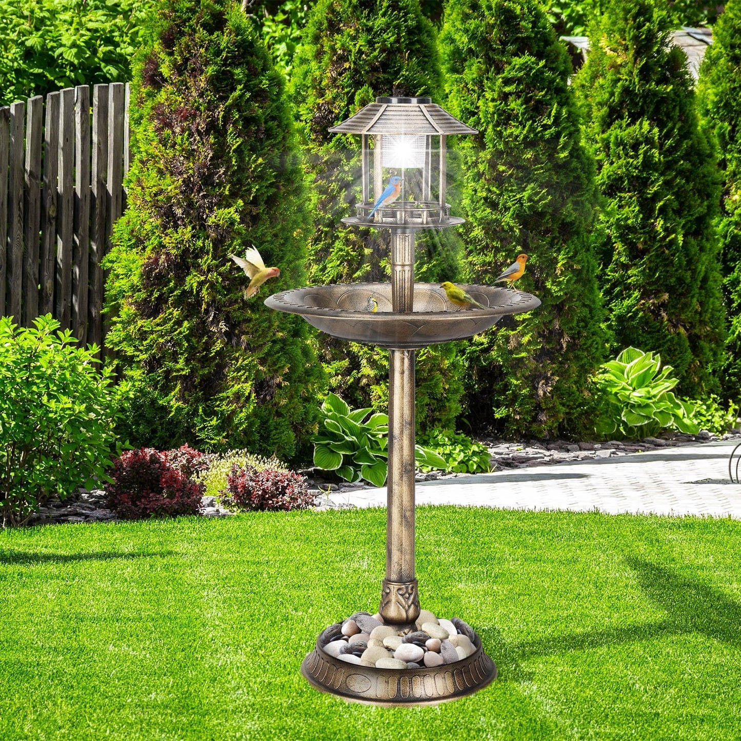 Zimtown Courtyard 42 Inch Bird Bath w/Solar Light Garden Decor