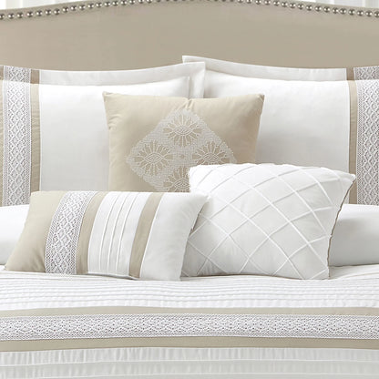 Lanco Striped 7 Piece Taupe Comforter Set, King Size Microfiber Bedding, All Season Bedding Set, Bed Skirt, Pillows & Shams