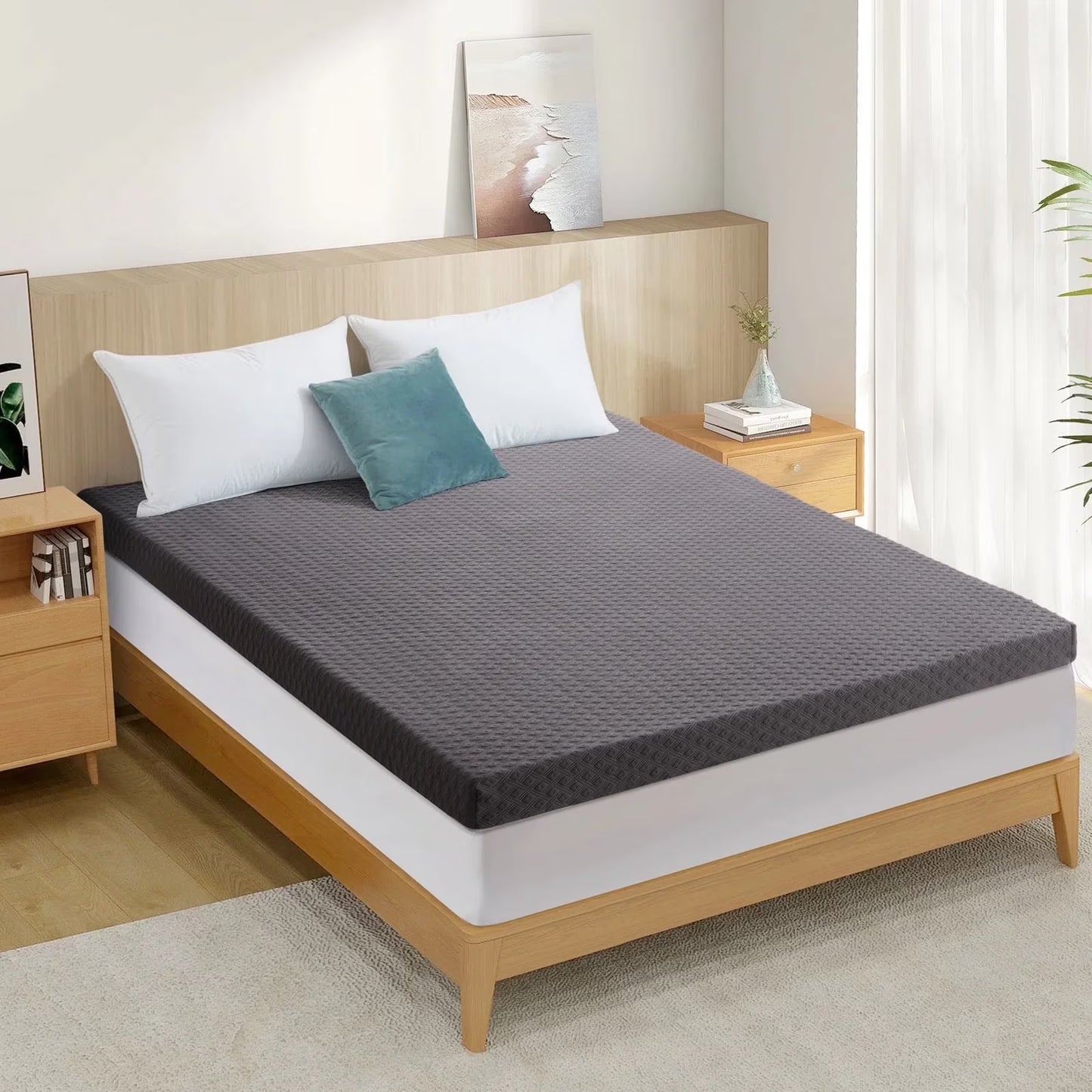 INGALIK 3 inch Gel Infused Memory Foam Mattress Topper, Queen, Cooling Bed Topper for Pressure Relief, CertiPUR-US Certified, White Removable Cover