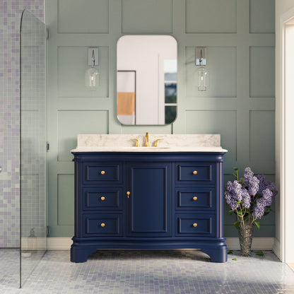 Katherine 48" Bathroom Vanity with Royal Blue Cabinet and Carrara Marble Top