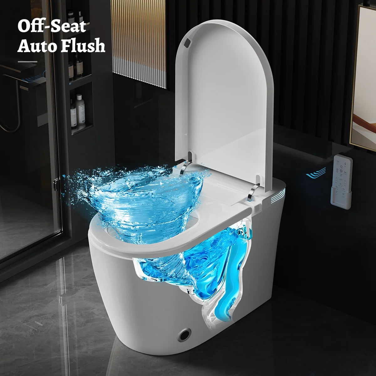 Smart Toilet with Auto Open/Close Lid, Heated Seat, Warm Air Dryer, Adjustable Bidet Wash for Men & Women, Night Light, Foot-Sensing & Power Outage Flush, Wireless Remote, Energy-Saving Mode