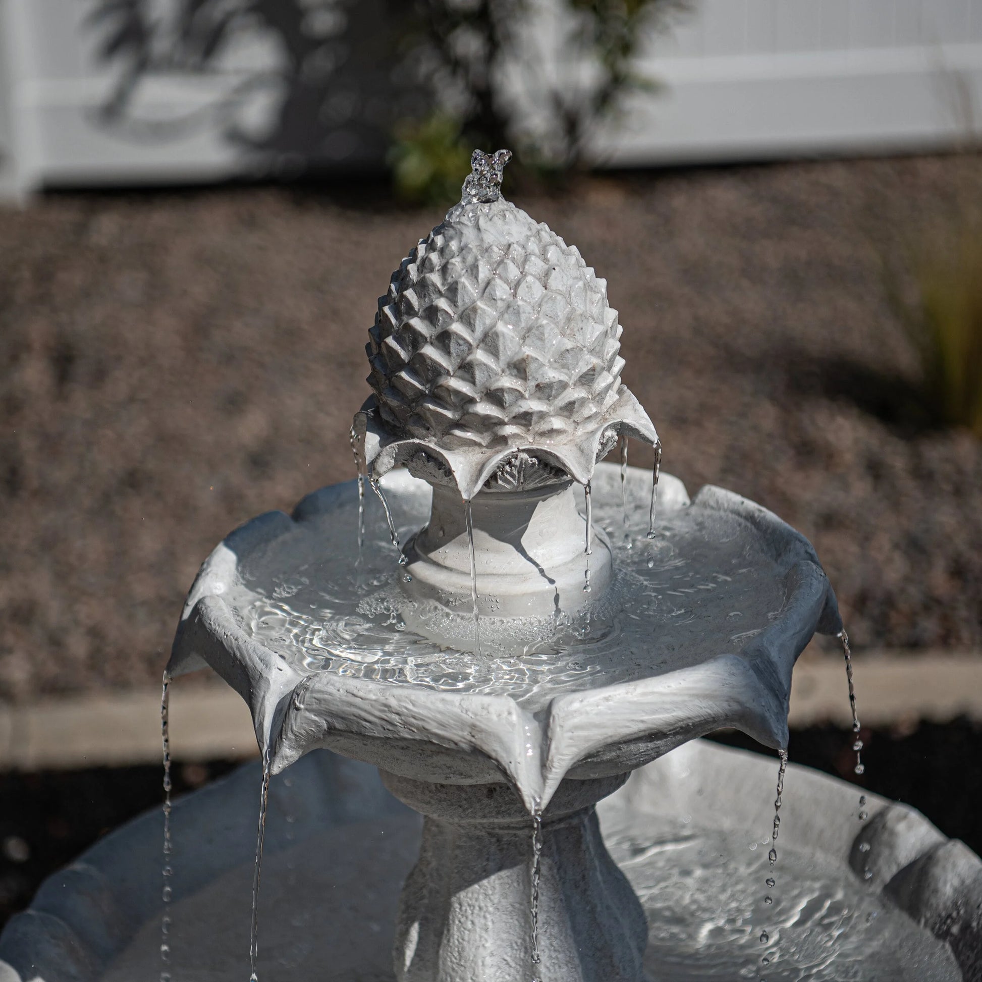 XBrand 44" H White Fiberglass/Resin 2-Tier Solar Water Fountain w/Solar Panel and Auto-Shut Off Pump, Solar Garden Fountain, Tall Outdoor Fountain, Two Tiered Birdbath Fountain