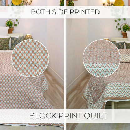 Handmade quilt, block printed floral quilt, boho decorative winter quilt, Indian bedding quilt, throw and blanket for room