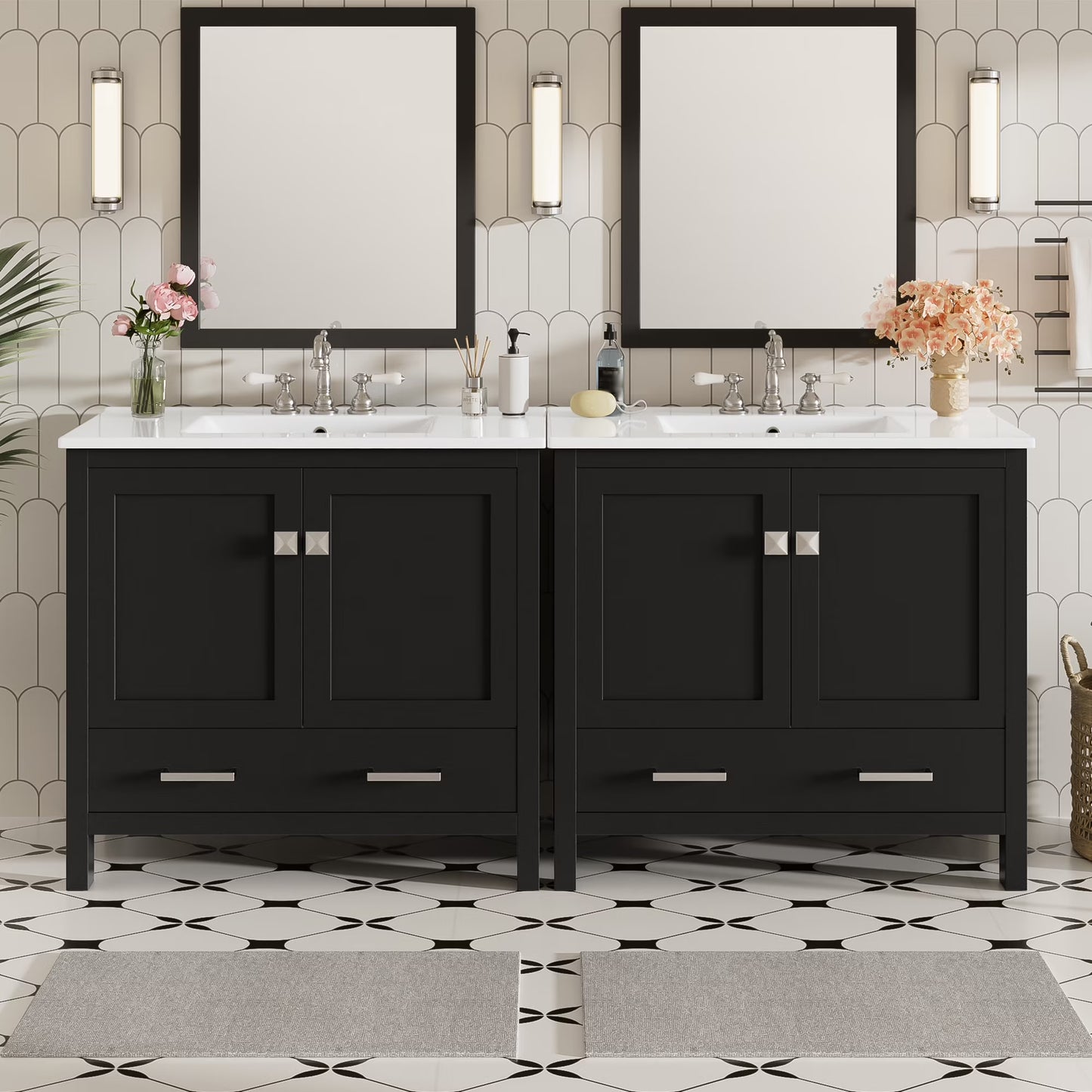 Harper & Bright Designs 72" White Bathroom Vanity Sink Combo with Soft-Close Doors, Bathroom Floor Cabinet with Storage
