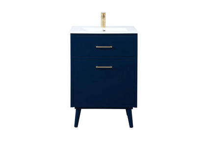 Elegant Decor Boise 24" Solid Wood and MDF Bathroom Vanity in Blue