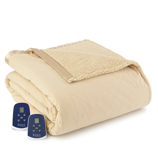 Shavel Home Products Micro Flannel® Reverse to Sherpa Electric Blanket, Full, Chino