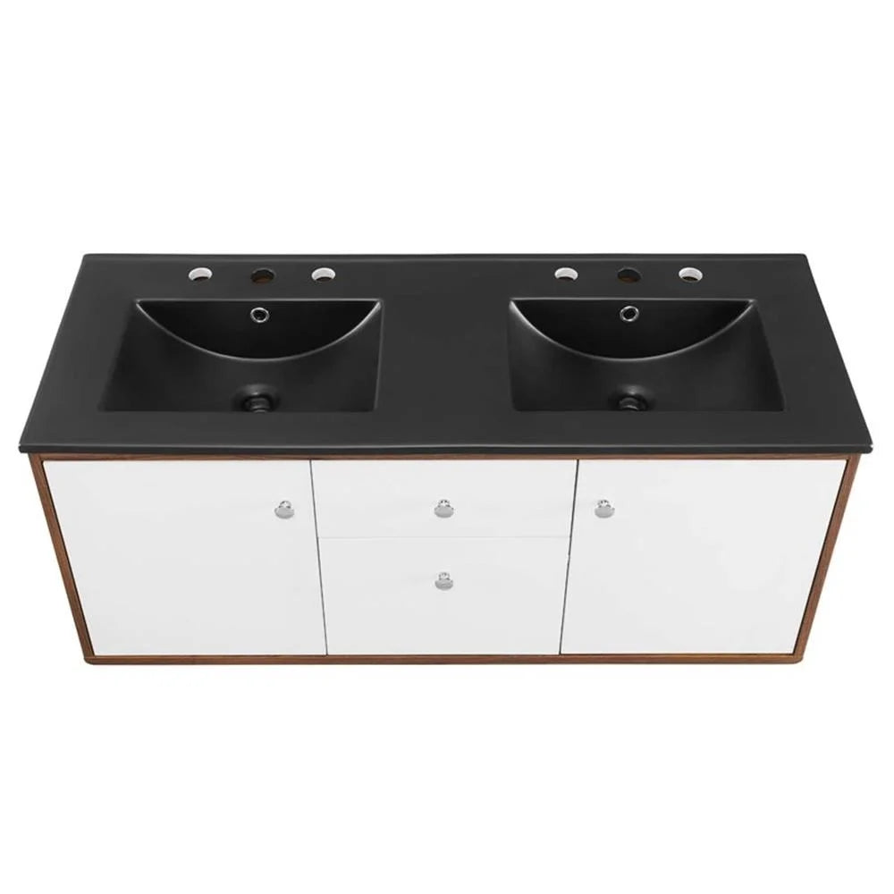Modway Transmit 48" Wall-Mount Bathroom Vanity in Walnut Black