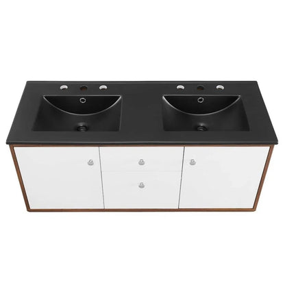 Modway Transmit 48" Wall-Mount Bathroom Vanity in Walnut Black