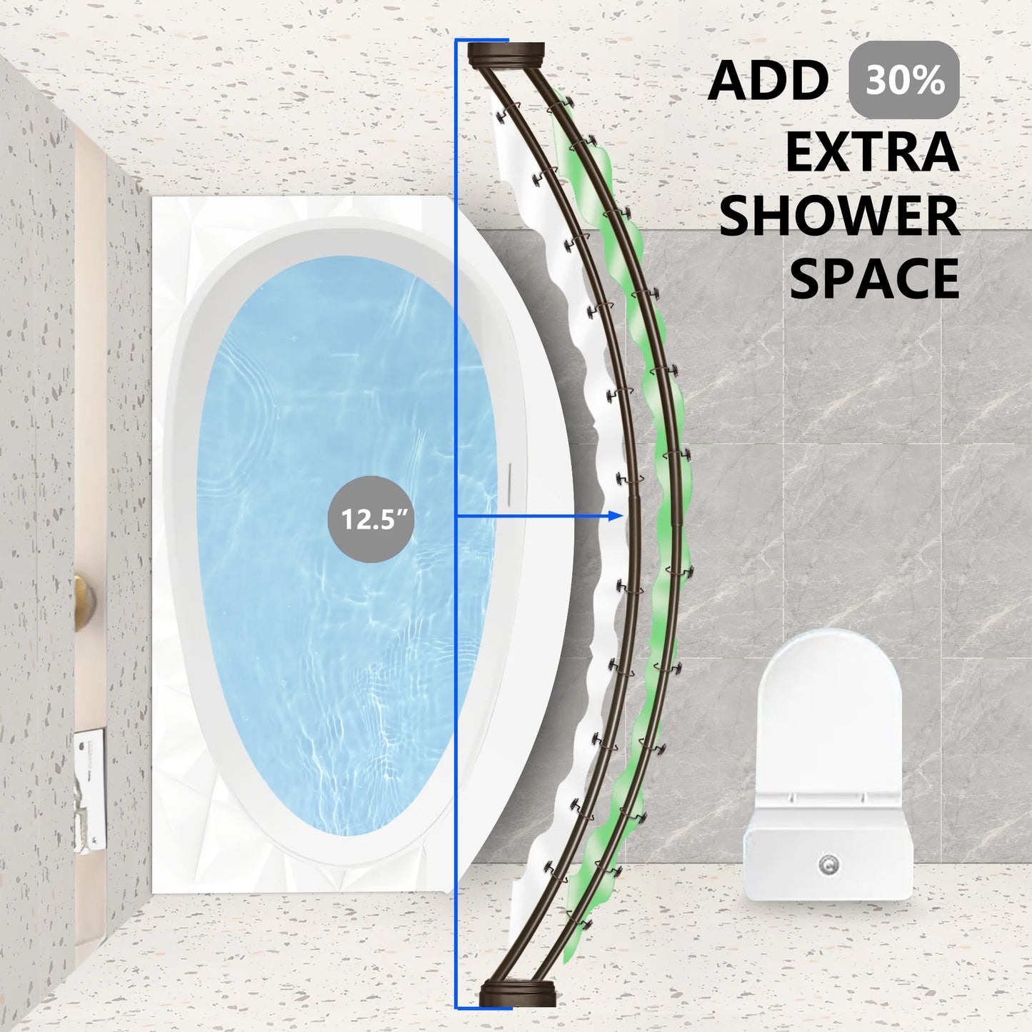 Utopia Alley Rustproof Wall Mounted Aluminum Double Curved Shower Curtain Rod, Screw Mount Rod, Secure Than Tension, Adjustable Shower Rod from 45" to 72", Includes shower liner & hooks (Bronze)