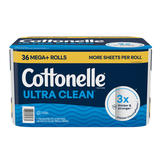 Cottonelle Ultra Clean Bath Tissue, 1-Ply, 313 Sheets, 36 Rolls