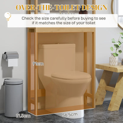 HOMCOM Bamboo Over the Toilet Storage Cabinet, Bathroom Space Saver Above Toilet with Double Slatted Doors, Adjustable Shelf and Open Shelf, Natural