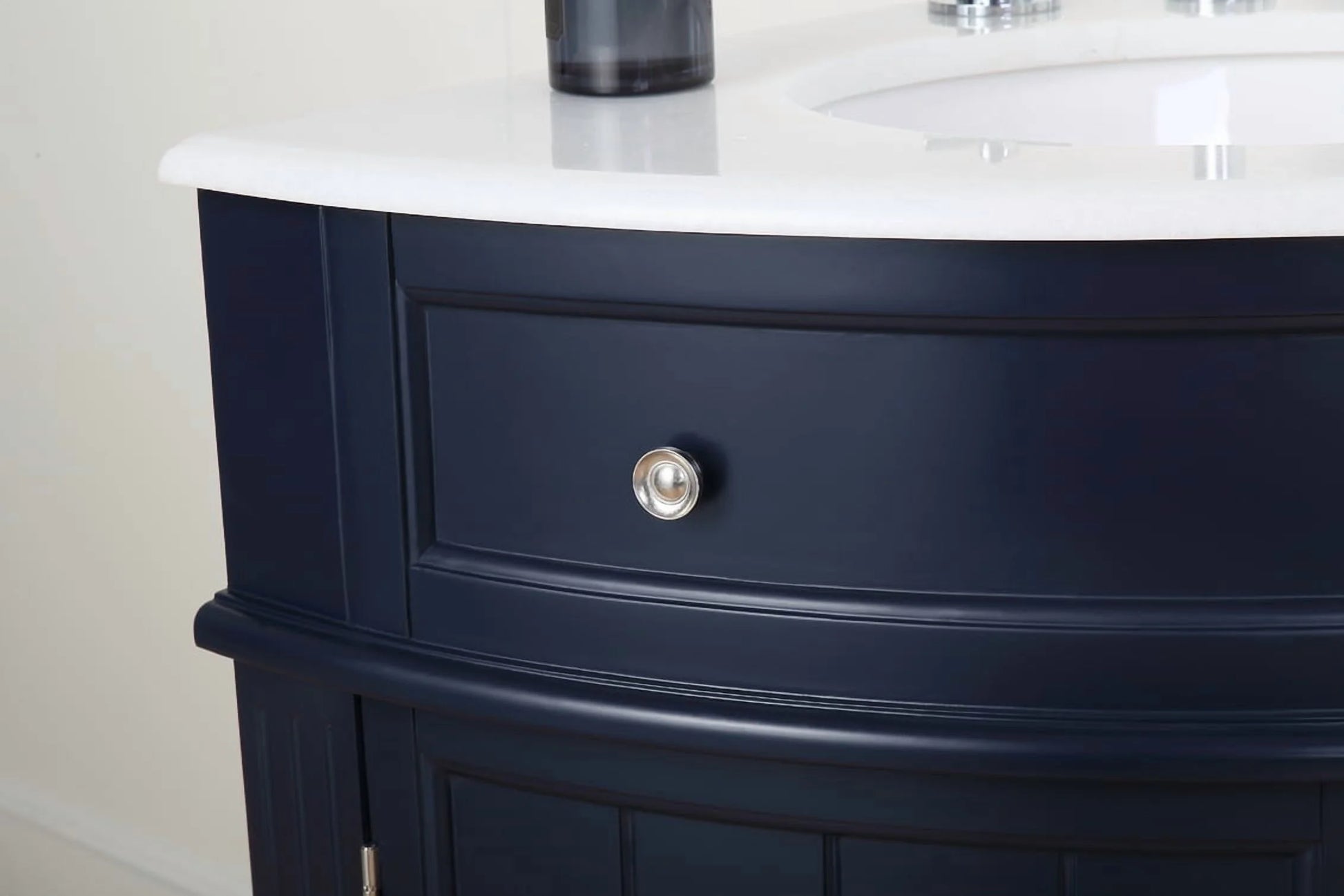 Tennant Brand 24" Navy Blue Corner Bathroom Vanity with White Quartz Top