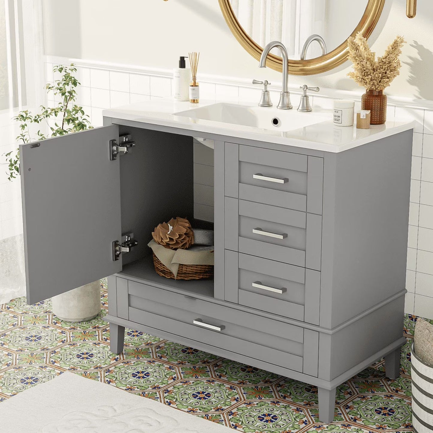 Bellemave 30" Bathroom Vanity with Sink, Cabinet with Sink Combo Set with Top, Bathroom Storage Cabinet with 3 Drawers and 1 Soft Closing Door, 30 Inch Vanity with Sink for Bathroom(White)