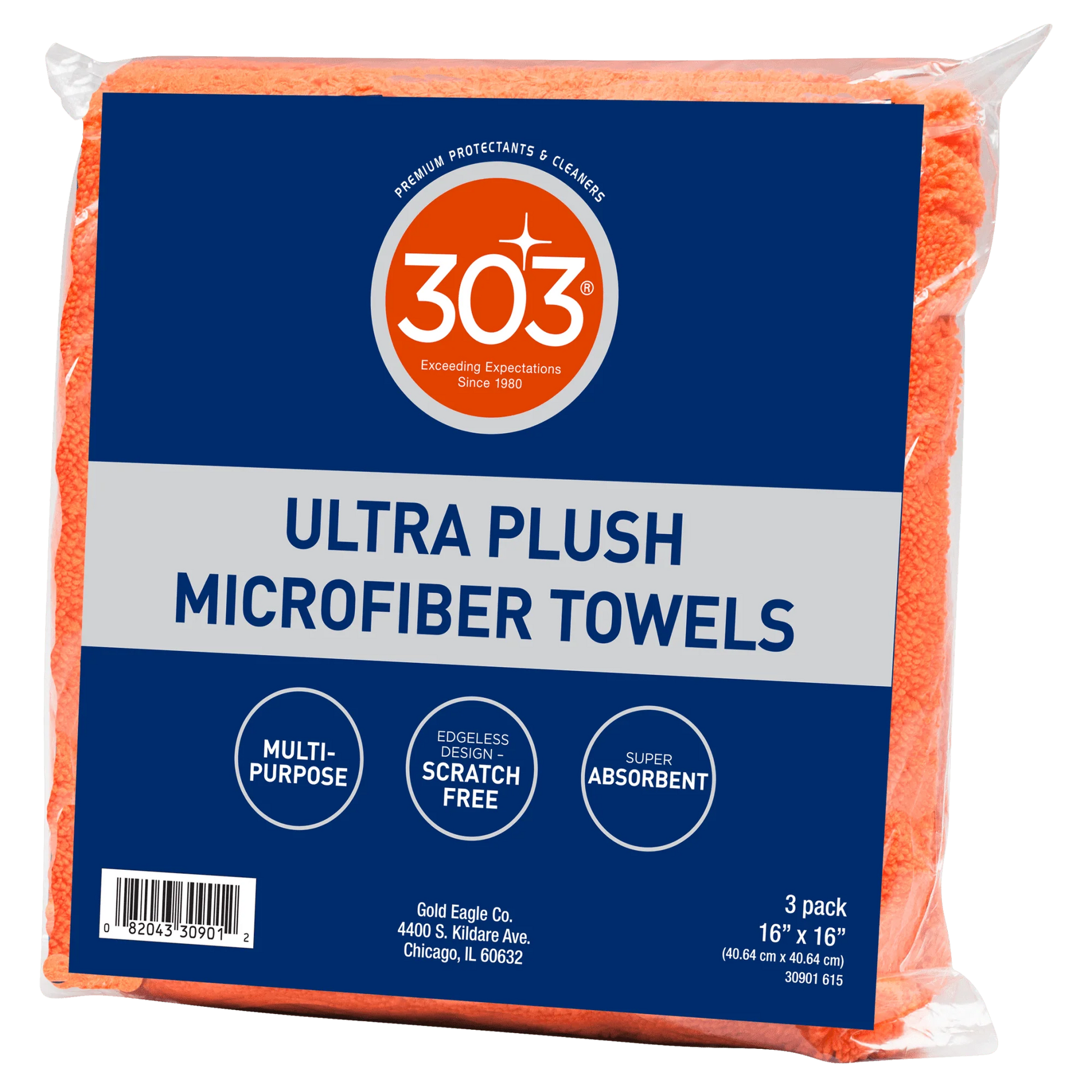 303 Premium Microfiber Towels - Automotive Detailing - Ultra Plush - Super Absorbent - Edgeless Design - Scratch Free - Multi-Purpose, 30901 (3 Count)