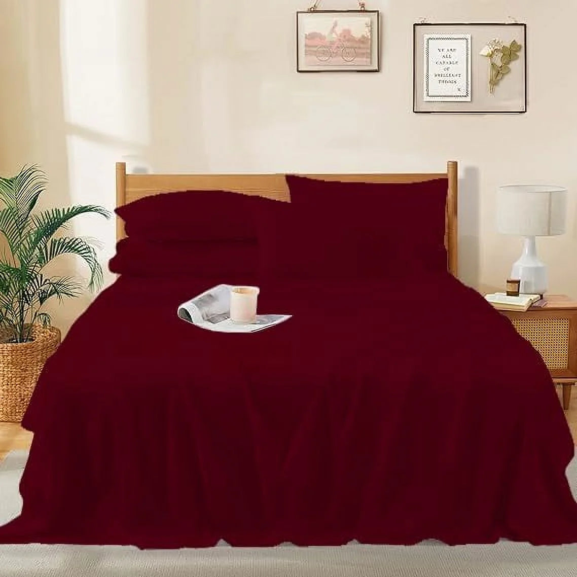1000 Thread Count 4-Piece 100% Egyptian Cotton Bed Sheets Luxury Hotel Sheets Fits Mattress Upto 21" Deep Pocket, Twin XL Size - Burgundy Solid