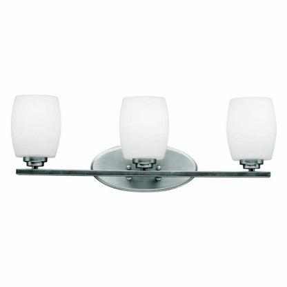 3 Light Bath Vanity Approved For Damp Locations With Contemporary Inspirations 9 Inches Tall By 24 Inches Wide-Brushed Nickel Finish-Incandescent
