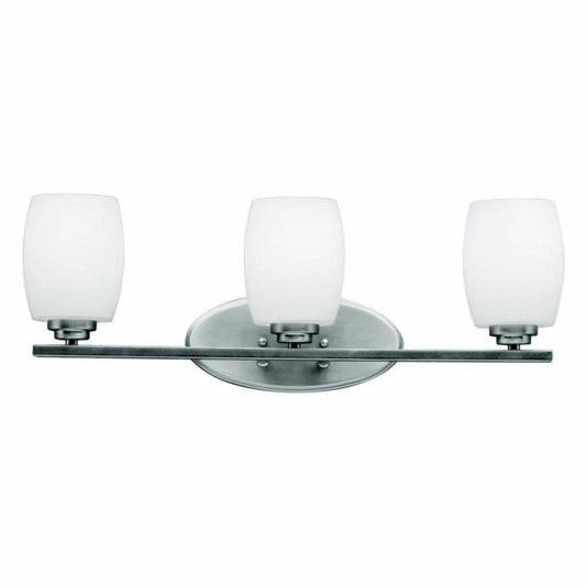 3 Light Bath Vanity Approved For Damp Locations With Contemporary Inspirations 9 Inches Tall By 24 Inches Wide-Brushed Nickel Finish-Incandescent