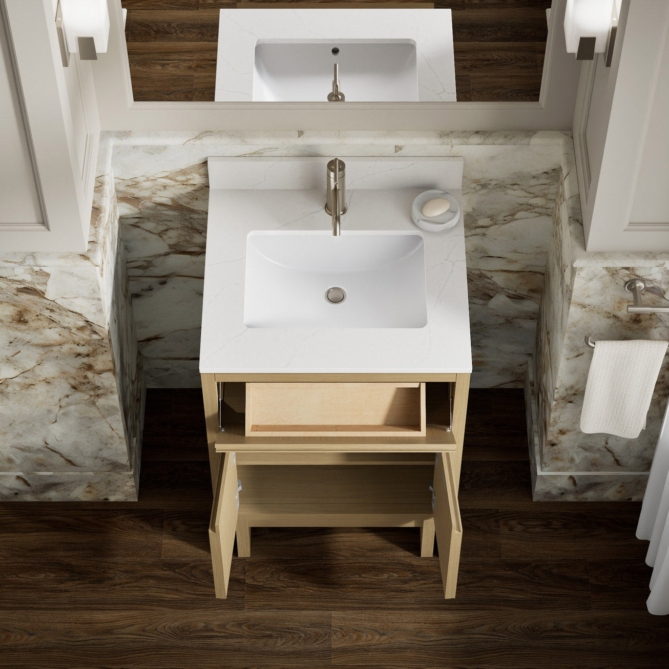 Kohler Solive Bathroom Vanity with Sink and Quartz Top in Oak