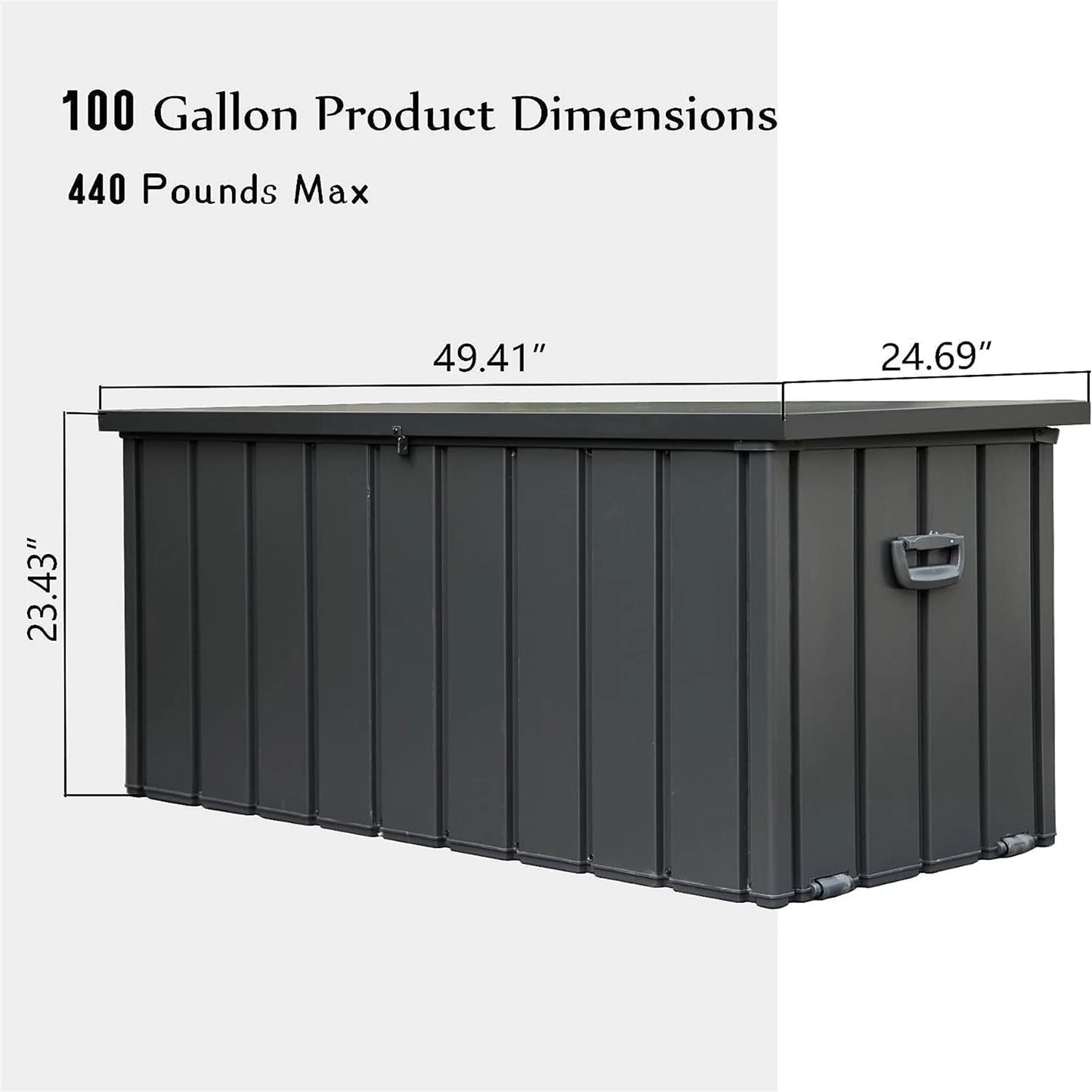 100 Gallon Outdoor Storage Deck Box Waterproof, Large Patio Poolside Storage Bin for Outside Cushions, Throw Pillows, Garden Tools (Dark Gray)