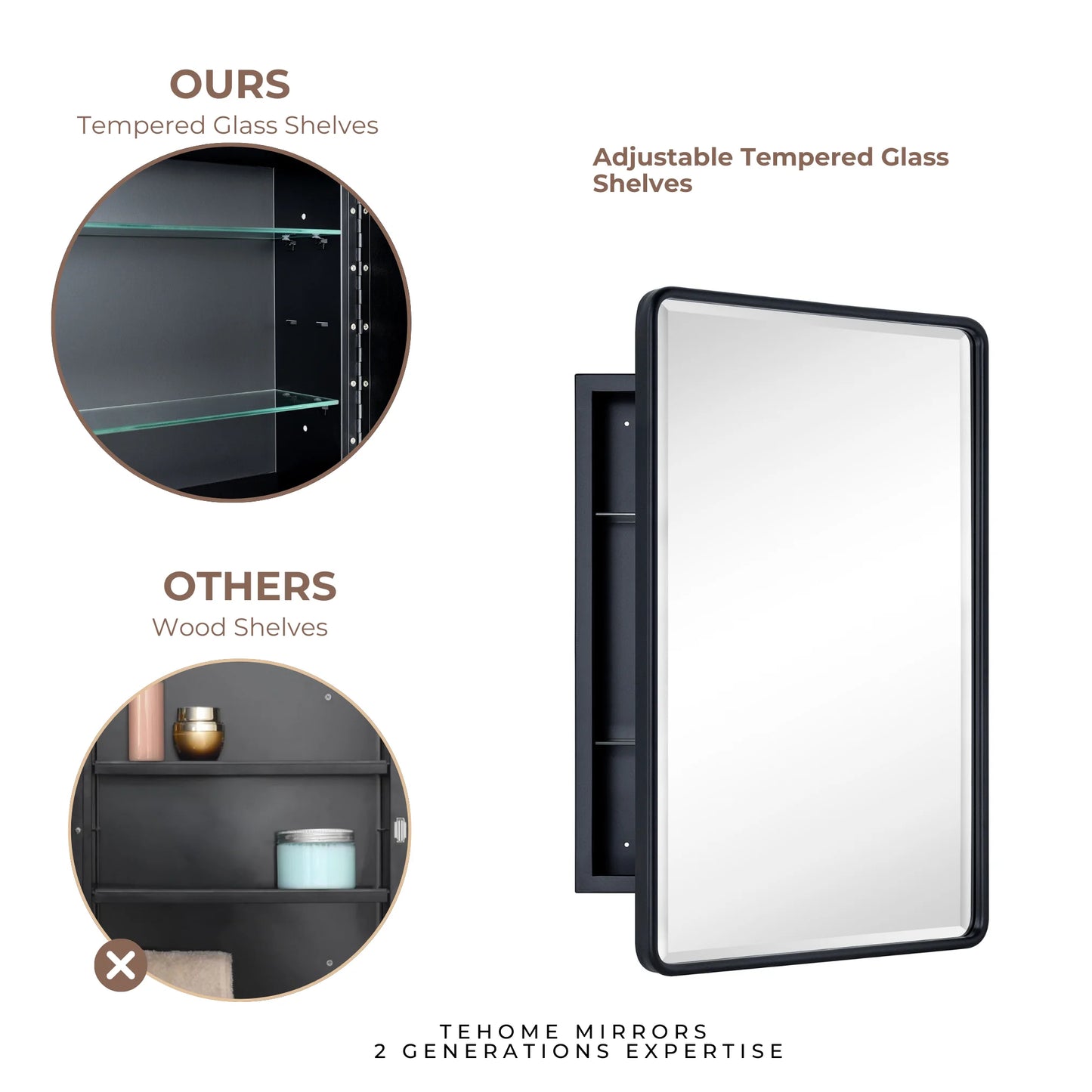 TEHOME Eldee Rectangle Metal Framed Bathroom Medicine Cabinet 16x24 - Black