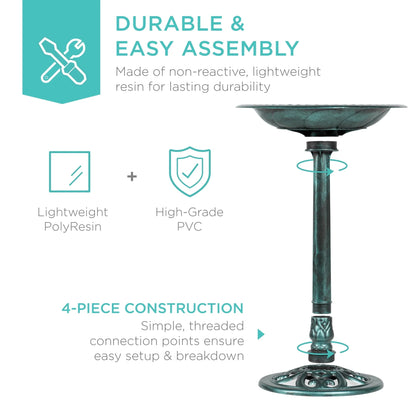 Best Choice Products Outdoor Rustic Pedestal Bird Bath Accent for Garden, Yard w/Fleur-de-Lis Accents Green