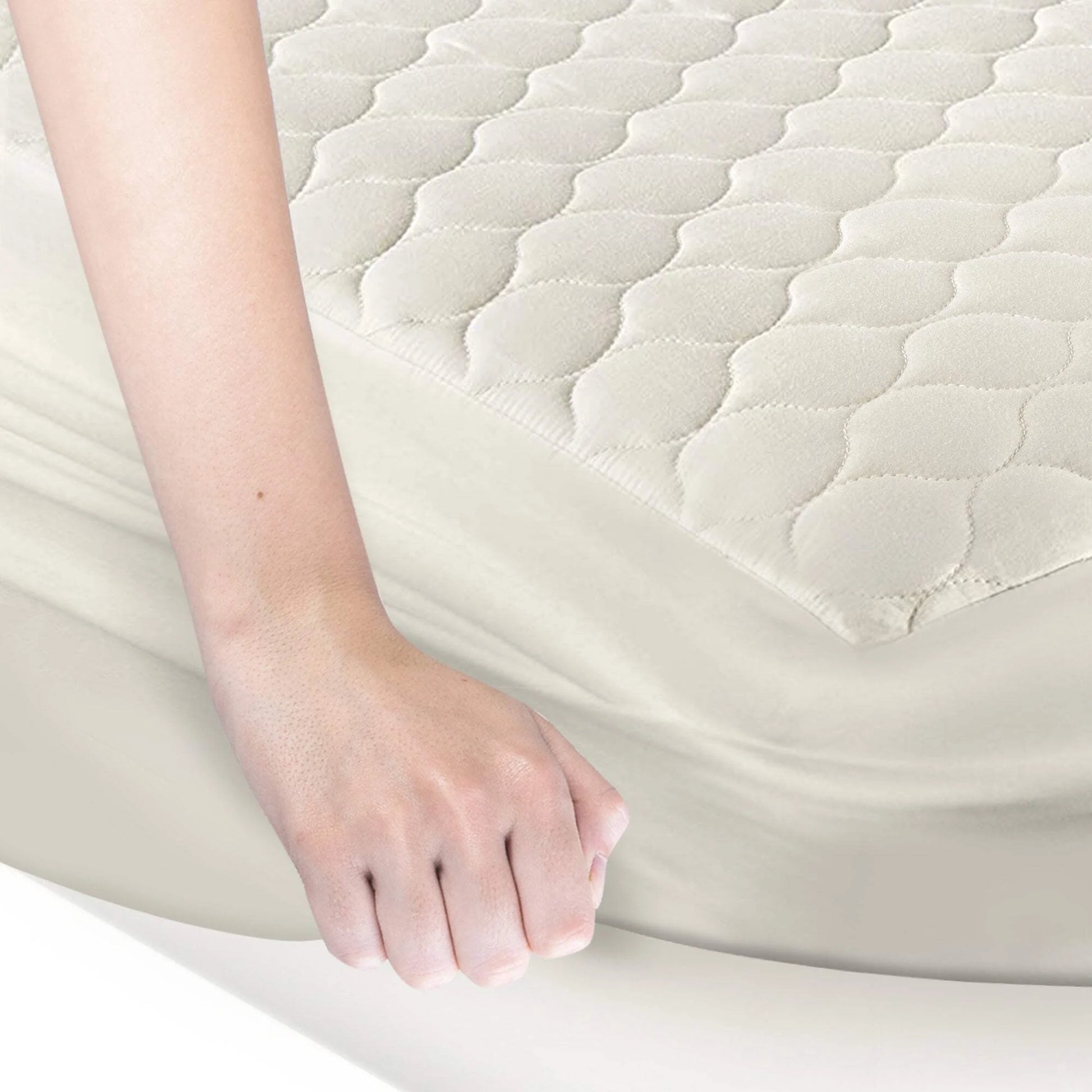 Whisper Organics 100% Cotton Organic Mattress Protector, 300TC Mattress Pad, Queen size, Ivory