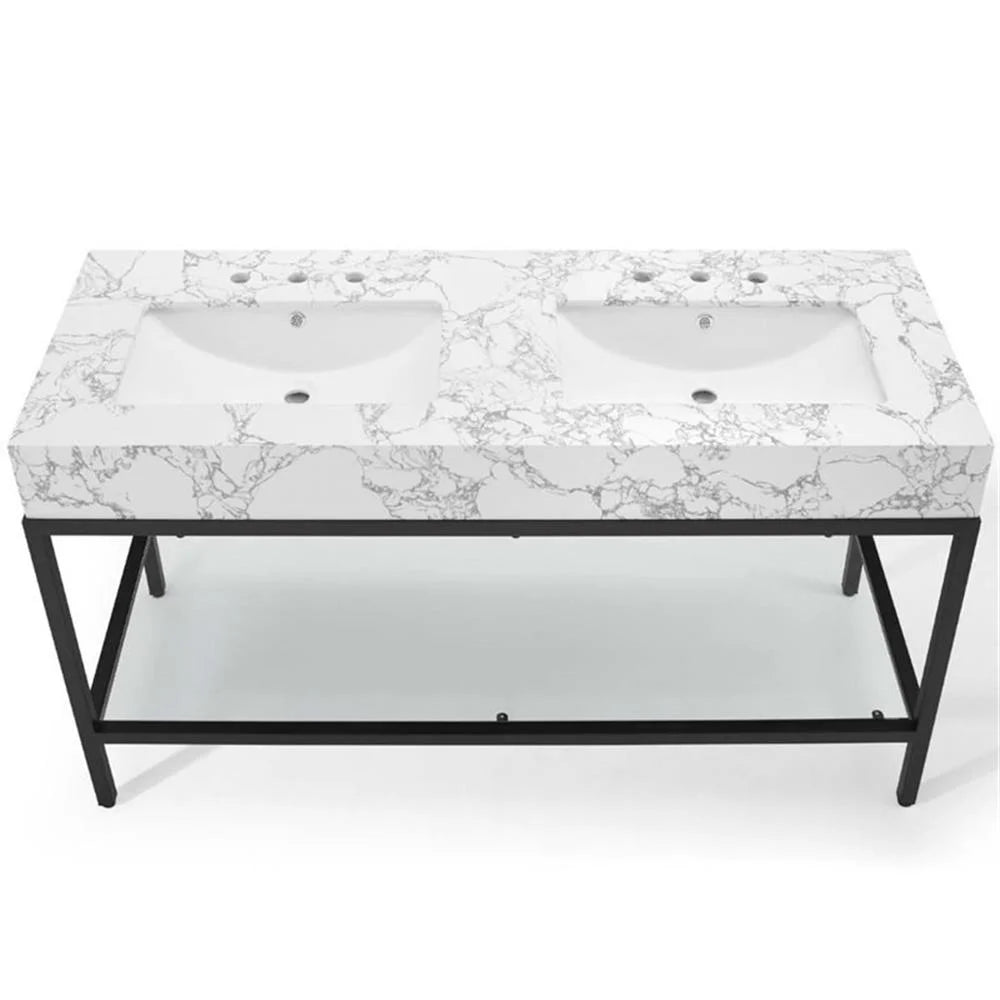 Modway Kingsley 60" Black Stainless Steel Bathroom Vanity in Black White