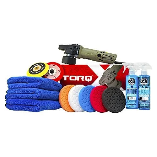 Chemical Guys BUF_209X TORQX Random Orbital Polisher, Complete Detailing Kit with Pads, Pad Cleaner & Conditioner, Towels (Safe for Cars, Trucks, SUVs, & More) 700W, Orbit 8mm - 12 Items
