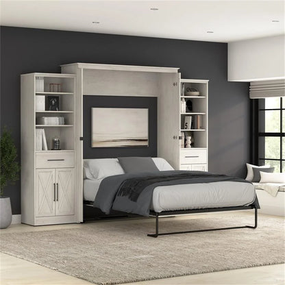 Pemberly Row Queen Murphy Bed and Wardrobes (119W) - Engineered Wood in White