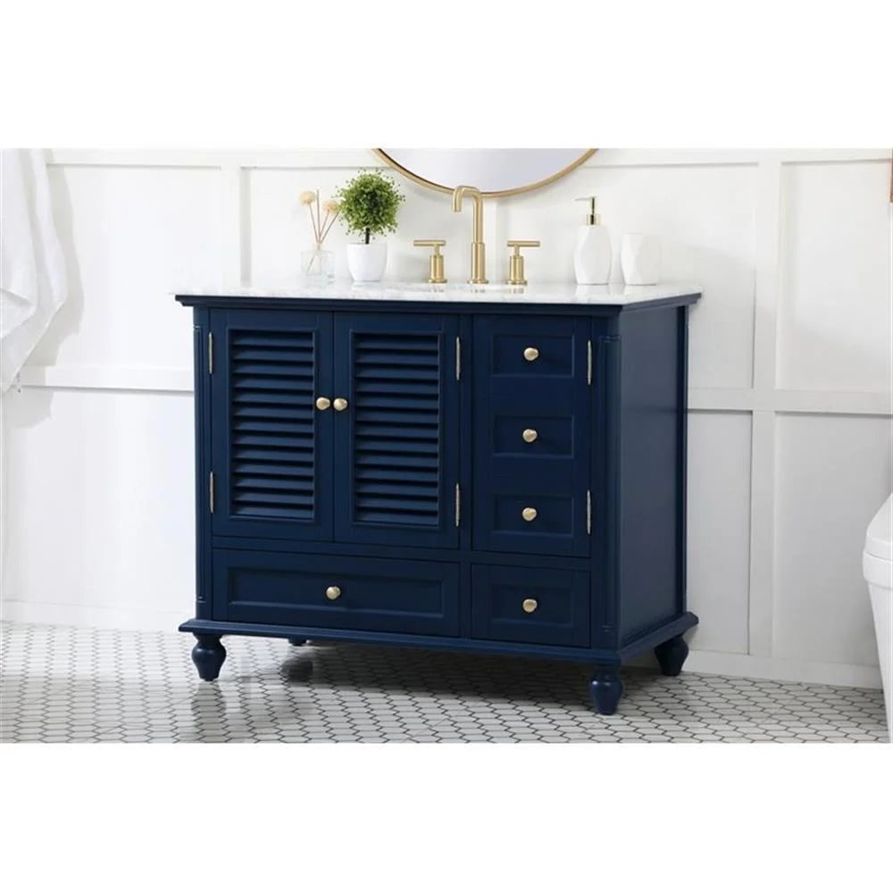 Elegant Decor Rhodes 42" Coastal Solid Wood Single Bathroom Vanity in Blue