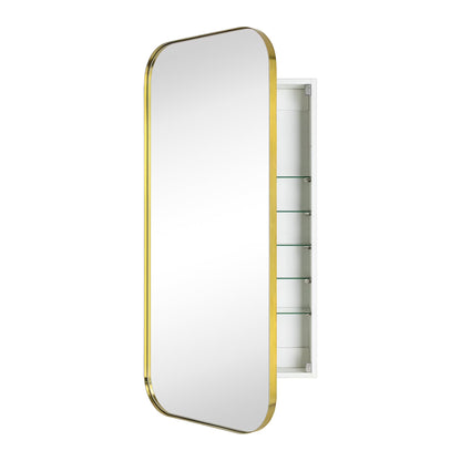 TEHOME Black Rectangle Long Recessed and Surface Mount Stainless Steel Metal Framed Rounded Rectangular Bathroom Cabinet with Mirror 20x40''