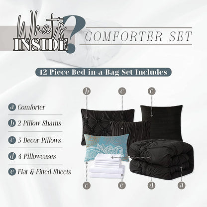 Elegant Comfort 12-Piece Bed-in-a-Bag, Ella Microsuede Comforter Collection with 6-Piece Sheet Set, Smart Pockets and Decorative Pillows, All Season Bedding, Full/Queen, Mint Green
