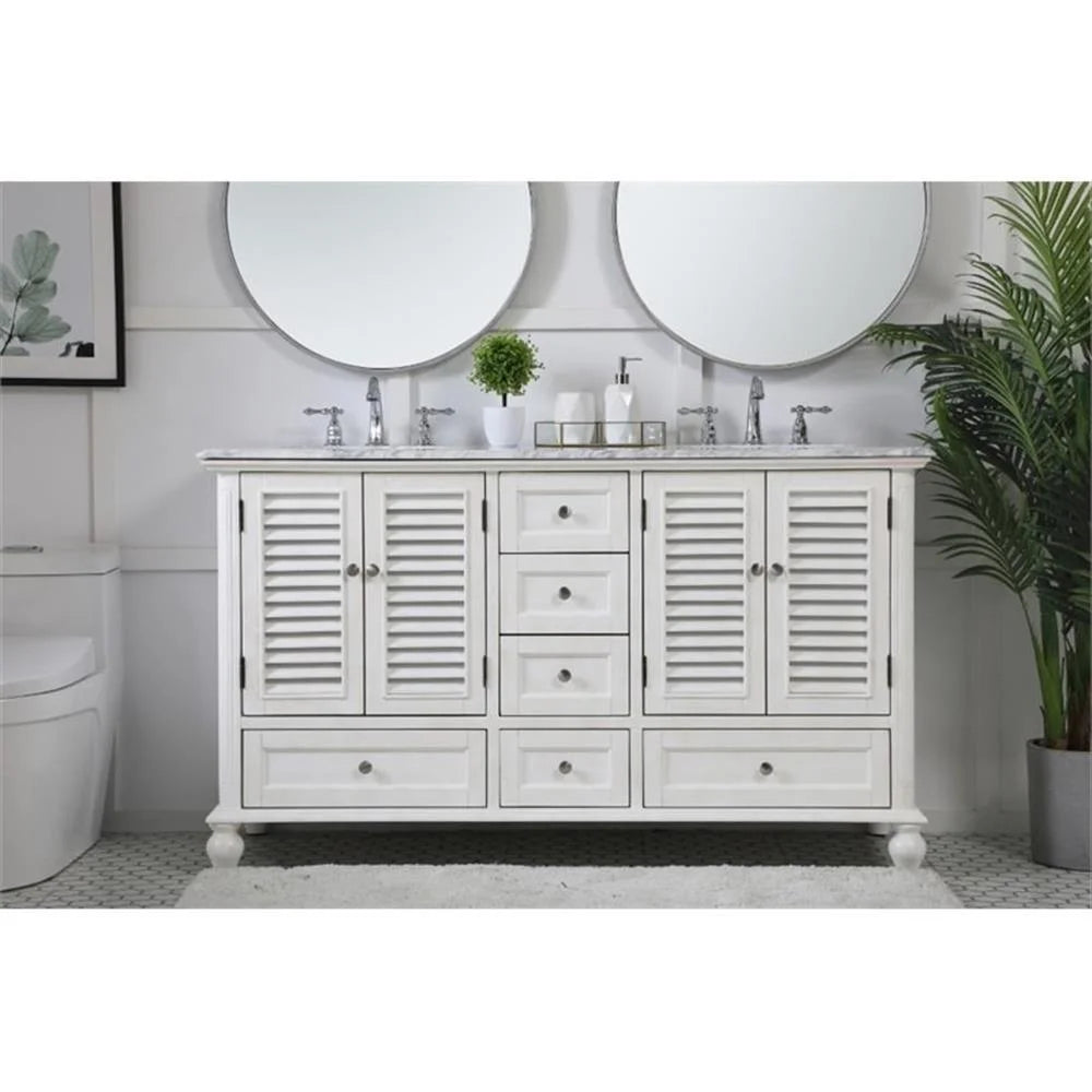 Elegant Kitchen and Bath 60 inch Double Bathroom Vanity in Antique White