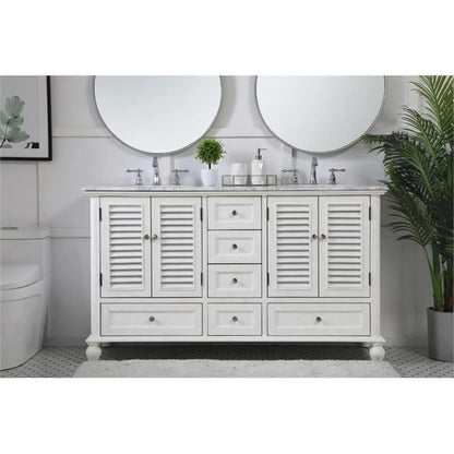 Elegant Kitchen and Bath 60 inch Double Bathroom Vanity in Antique White