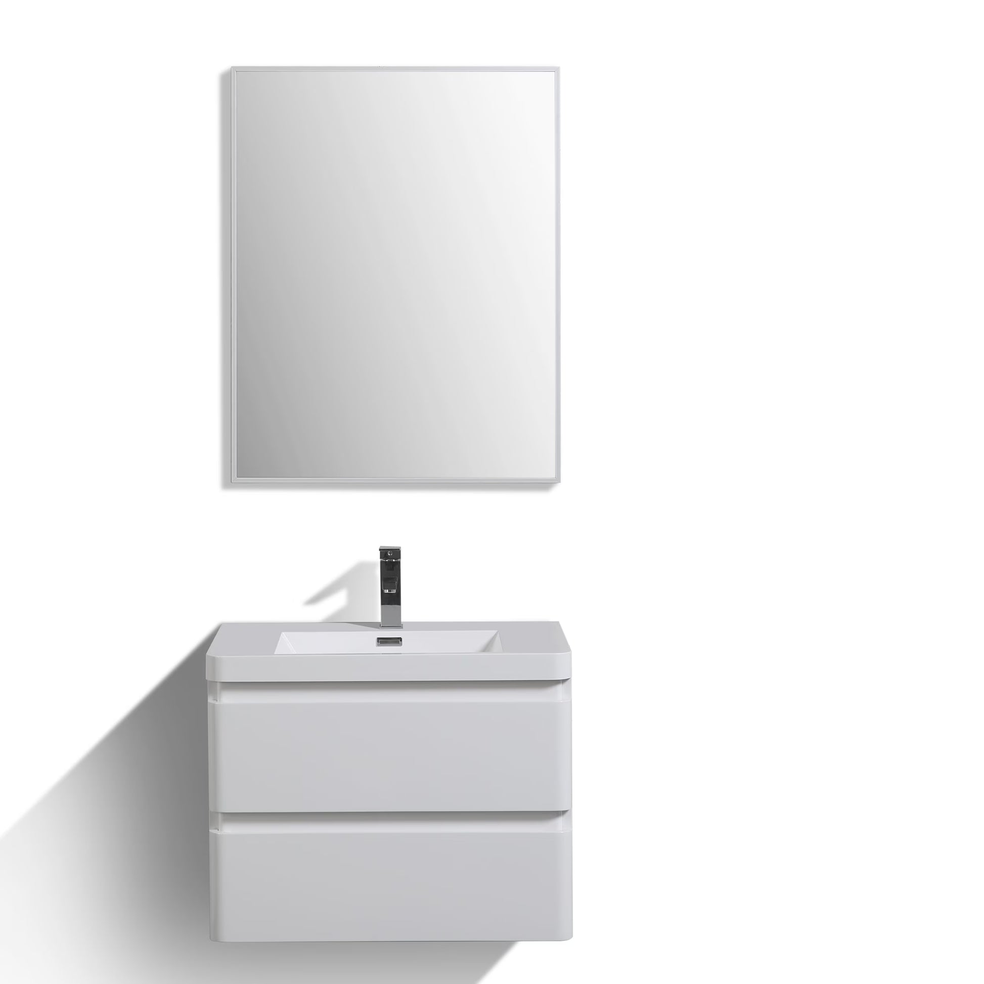 Eviva Smile 30" White Oak Wall Mount Modern Bathroom Vanity w/White Integrated Top