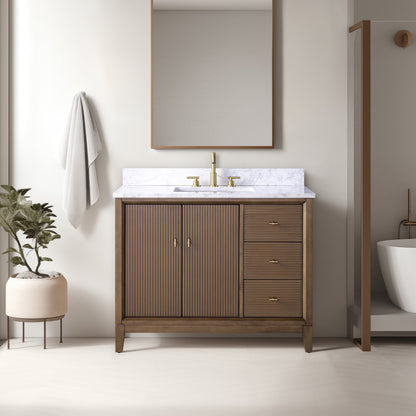 Vanity Art 42" Bathroom Vanity with Sink and Engineered Marble Top, Freestanding Storage Cabinet with 2 Drawers, 1 Shelf and Flip Down Tray