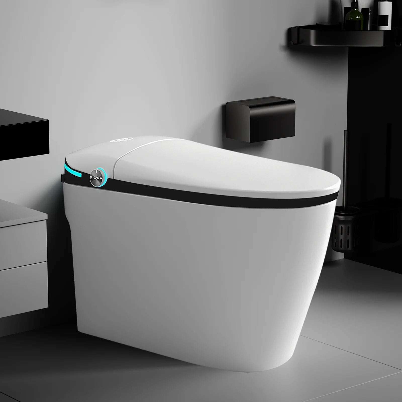 Smart Toilet, Tankless Japanese Toilets with Dryer and Warm Water Sprayer, ADA Comfort Height One-Piece Toilet with Heated Seat, Smart with Bidet Built In Featuring Foot Sensor and LED Display