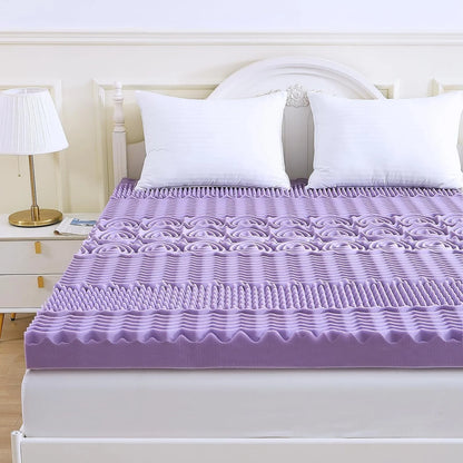 3 Inch Full Size Mattress Topper, 7-Zone Cooling Gel Infused Mattress Topper, Egg Crate Foam Bed Pad, CertiPUR-US and Oeko-TEX Certification (54"75", Lavender)