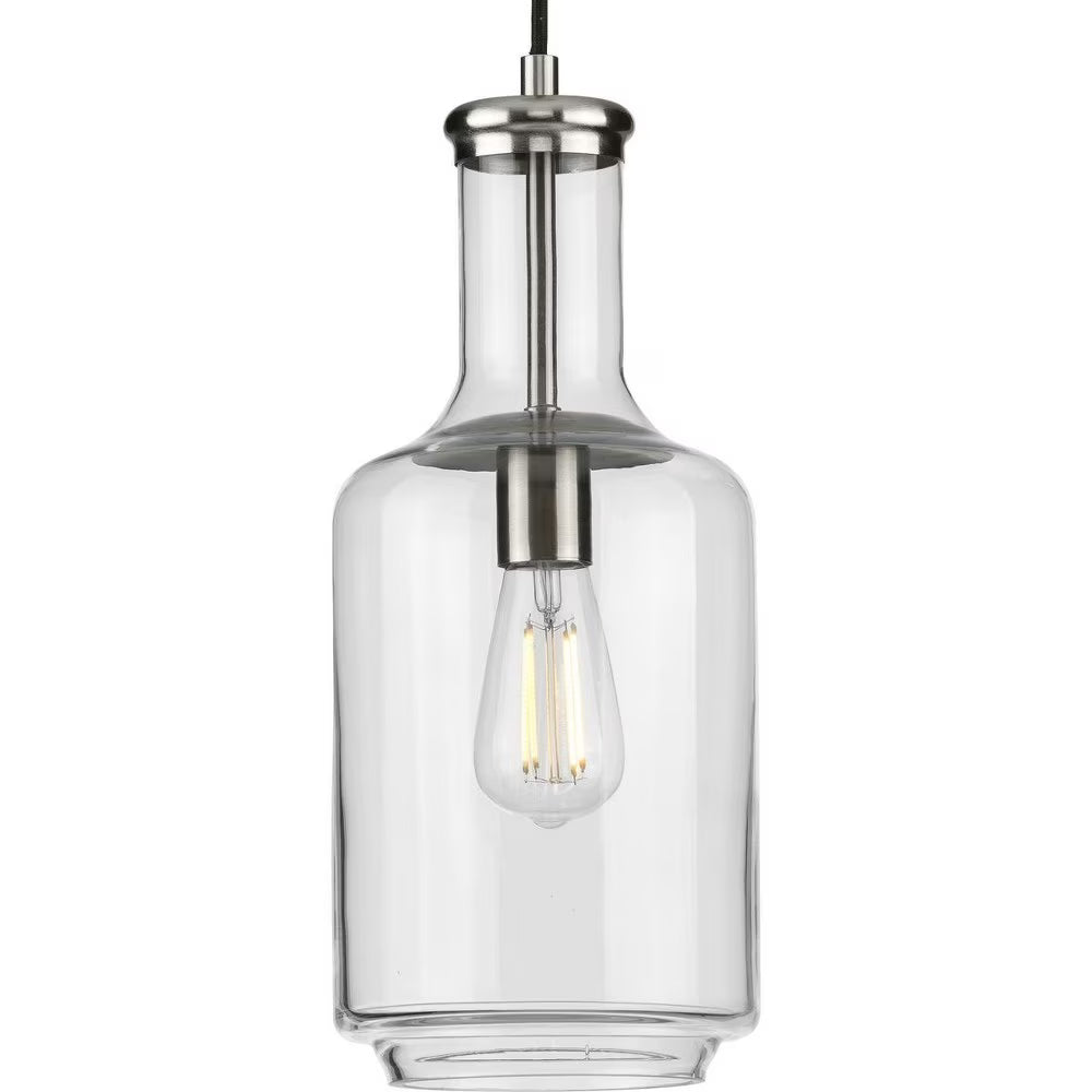 P500229-009-Progress Lighting-Latrobe - Pendants Light - 1 Light - Cylinder Shade in Coastal style - 7 Inches wide by 17 Inches high-Brushed Nickel