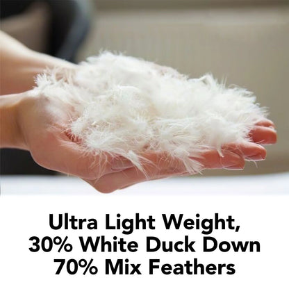 Organic Club Queen Cotton Duvet with Feather and Duck Down Filling 100% Cotton Cover Comforter All-Season Bedding Queen Size 87x87" (220x220 cm), Machine Washable, White