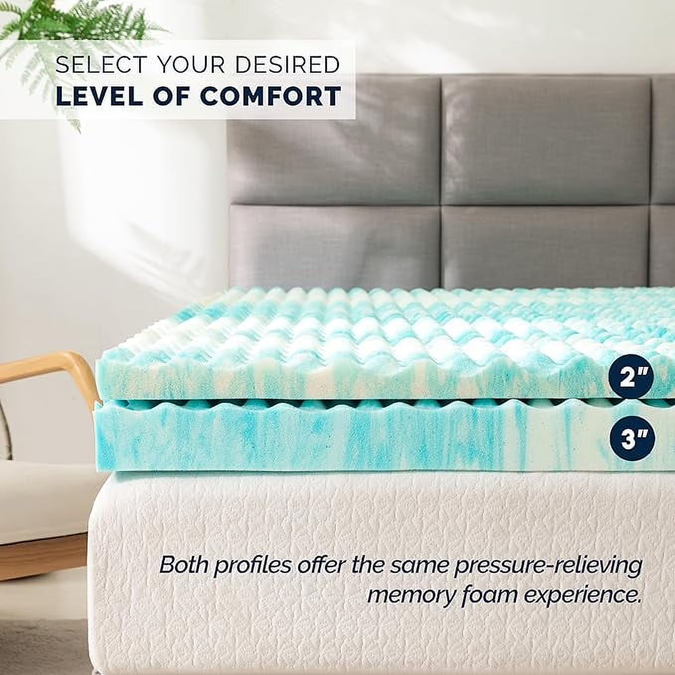 Mocassi Gel-Infused Memory Foam Mattress Topper, 3 Inch, Cooling Mattress Pad with Airflow Support for Pressure Relief - Blue Swirl, King Size