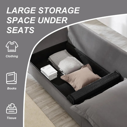 125.98 Inch Sailing Design Modular Sectional Cloud Sofa with Storage, Modern Deep Seat Couch w/Throw Pillows & Removable Backrest for Living Room Bedroom Apartment,Grey