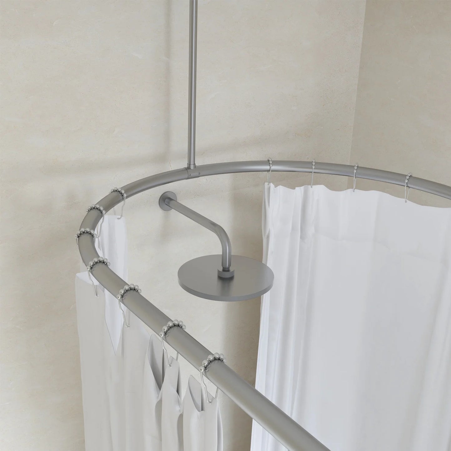 Naiture Stainless Steel Oval Shower Curtain Rod with Ceiling Support for Clawfoot Tub in 48" L X 30" W, Brushed Nickel Finish