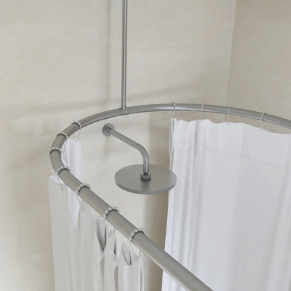 Naiture Stainless Steel Oval Shower Curtain Rod with Ceiling Support for Clawfoot Tub in 48" L X 30" W, Brushed Nickel Finish