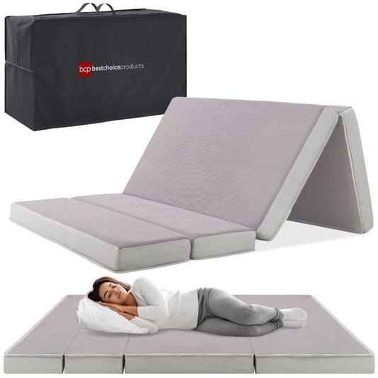 Choice Products 4in Thick Folding Portable Queen Mattress Topper w/Carry Case, Plush Foam, Washable Cover