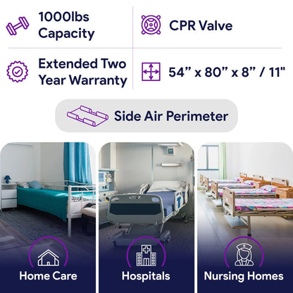Proheal Bariatric True Low Air Loss Alternating Pressure Air Mattress with Pump & Side Air Perimeter - 42” x 80” x 8/11"