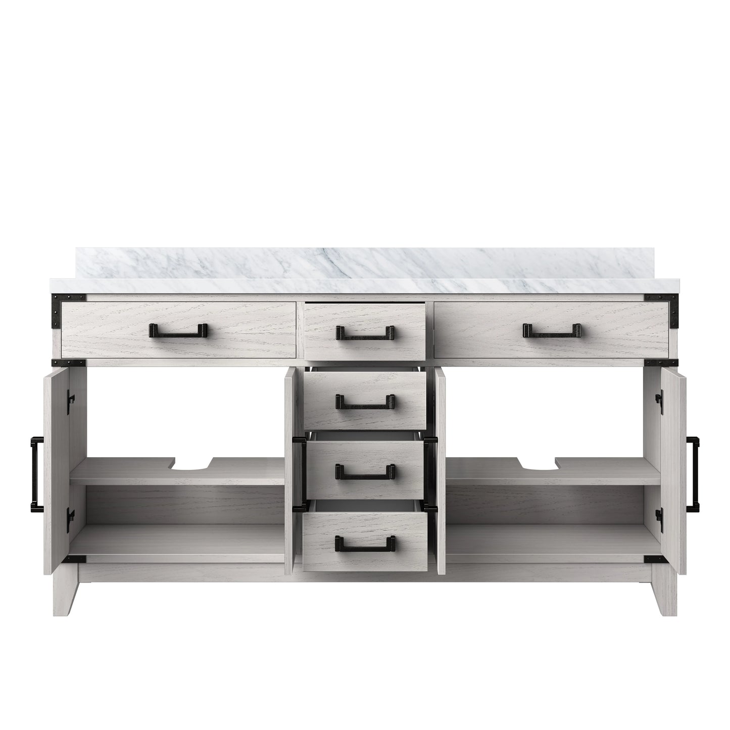 Laurel 60 in W x 22 in D White Oak Double Bath Vanity and Carrara Marble Top